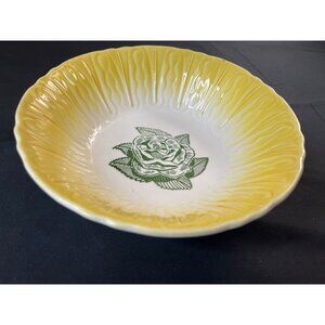 Scio OH Pottery Yelllow Serving Bowl Green Rose in Center 1940’s